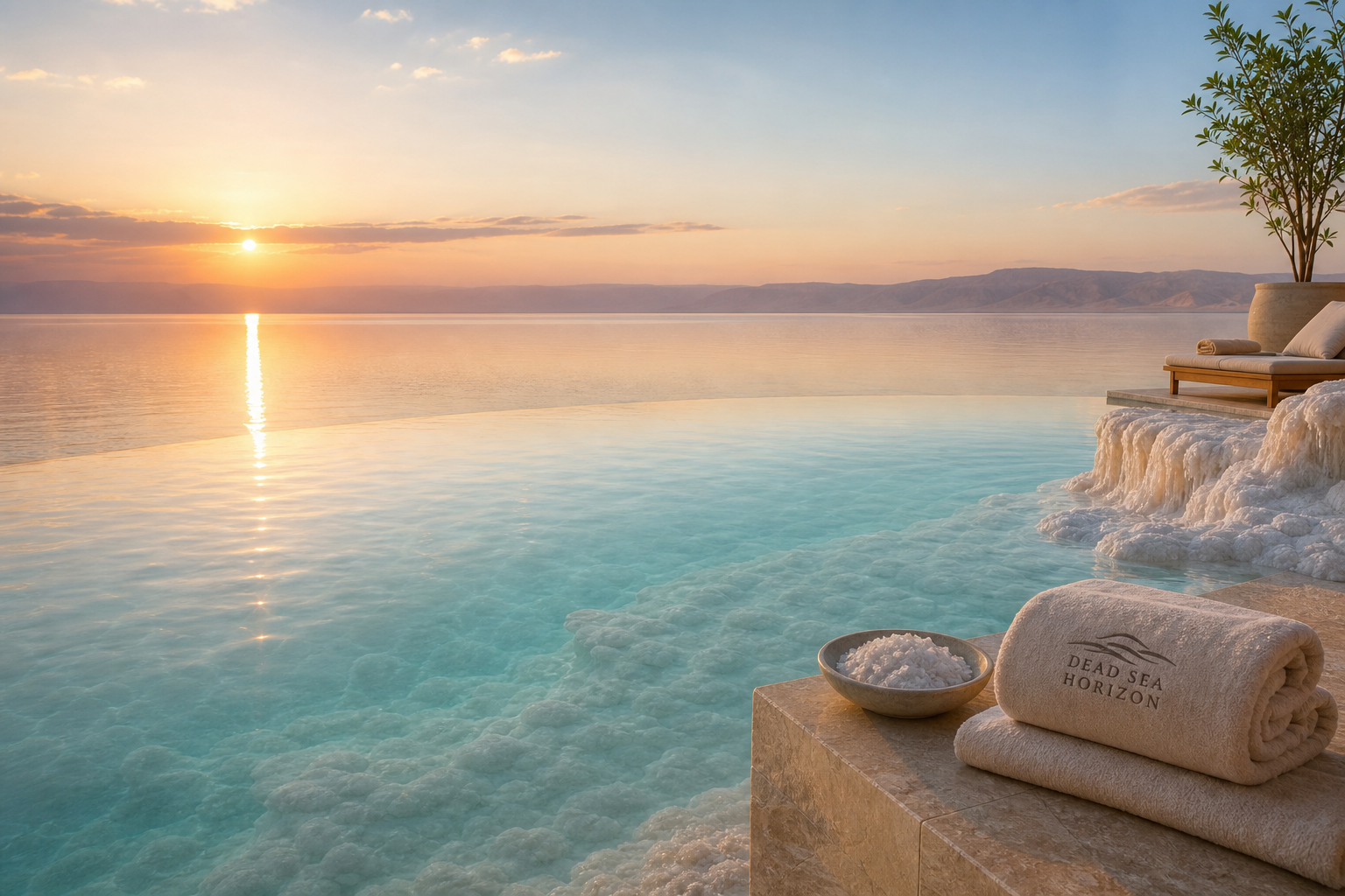Soft Dead Sea horizon at dusk