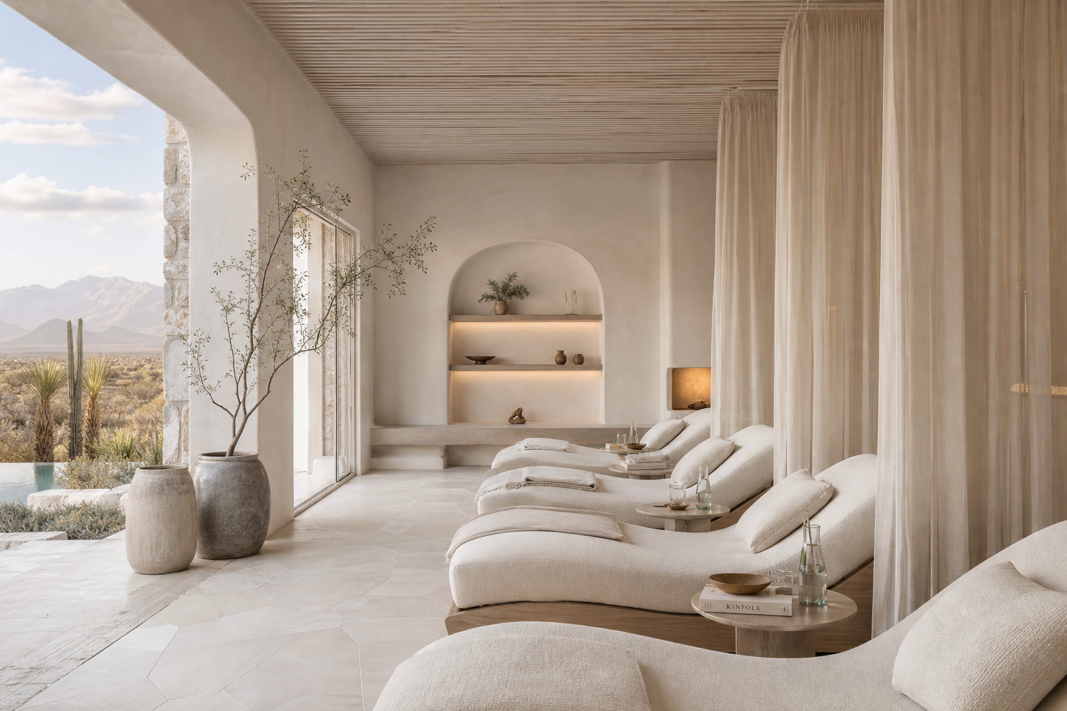 Quiet spa lounge with natural light