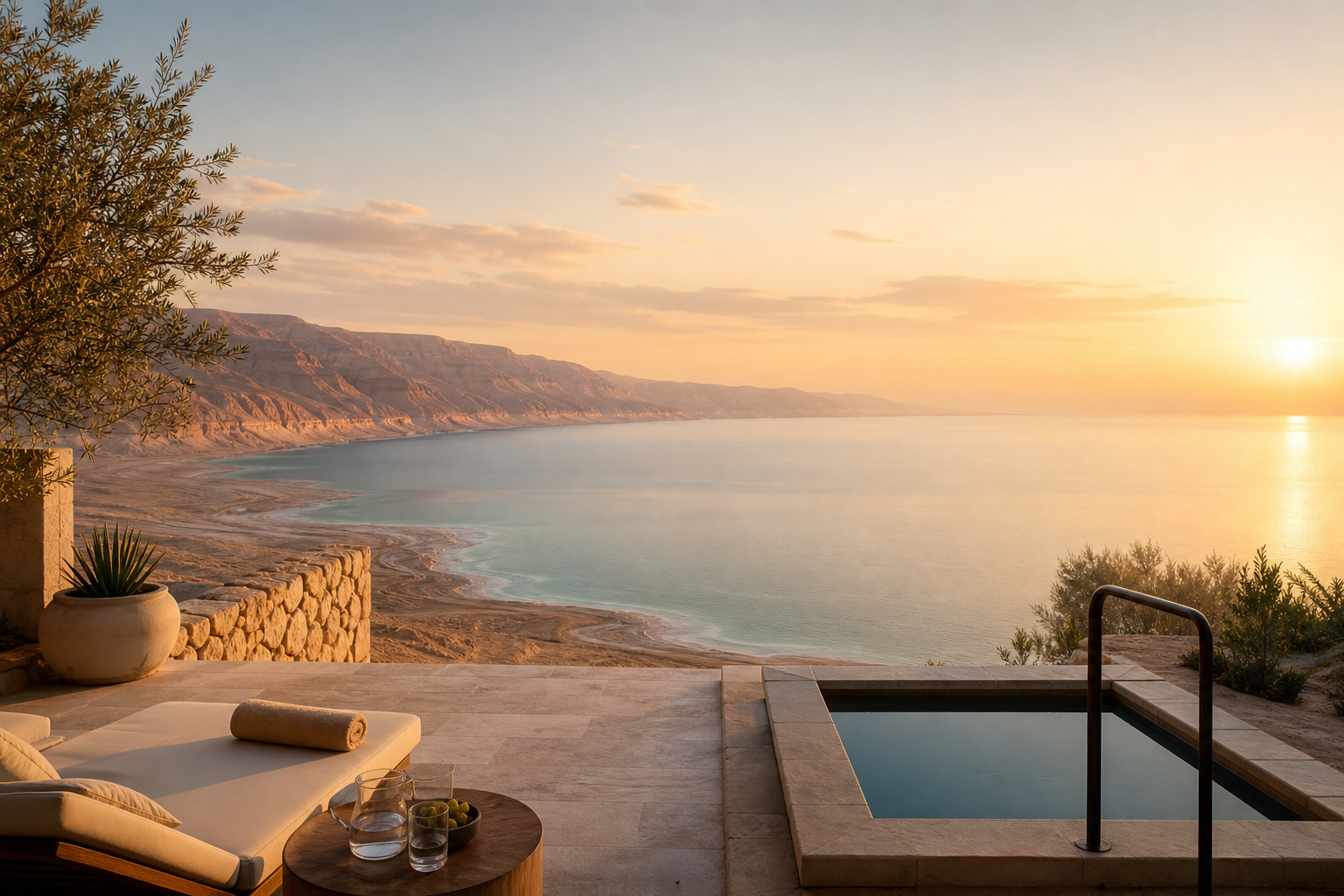 Panoramic Dead Sea view from the retreat terrace